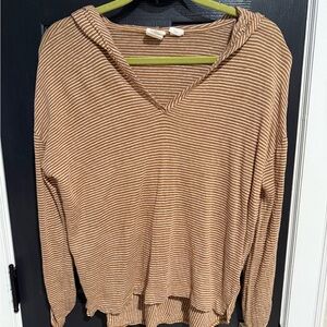 C&C California Brown and White Striped Linen Top